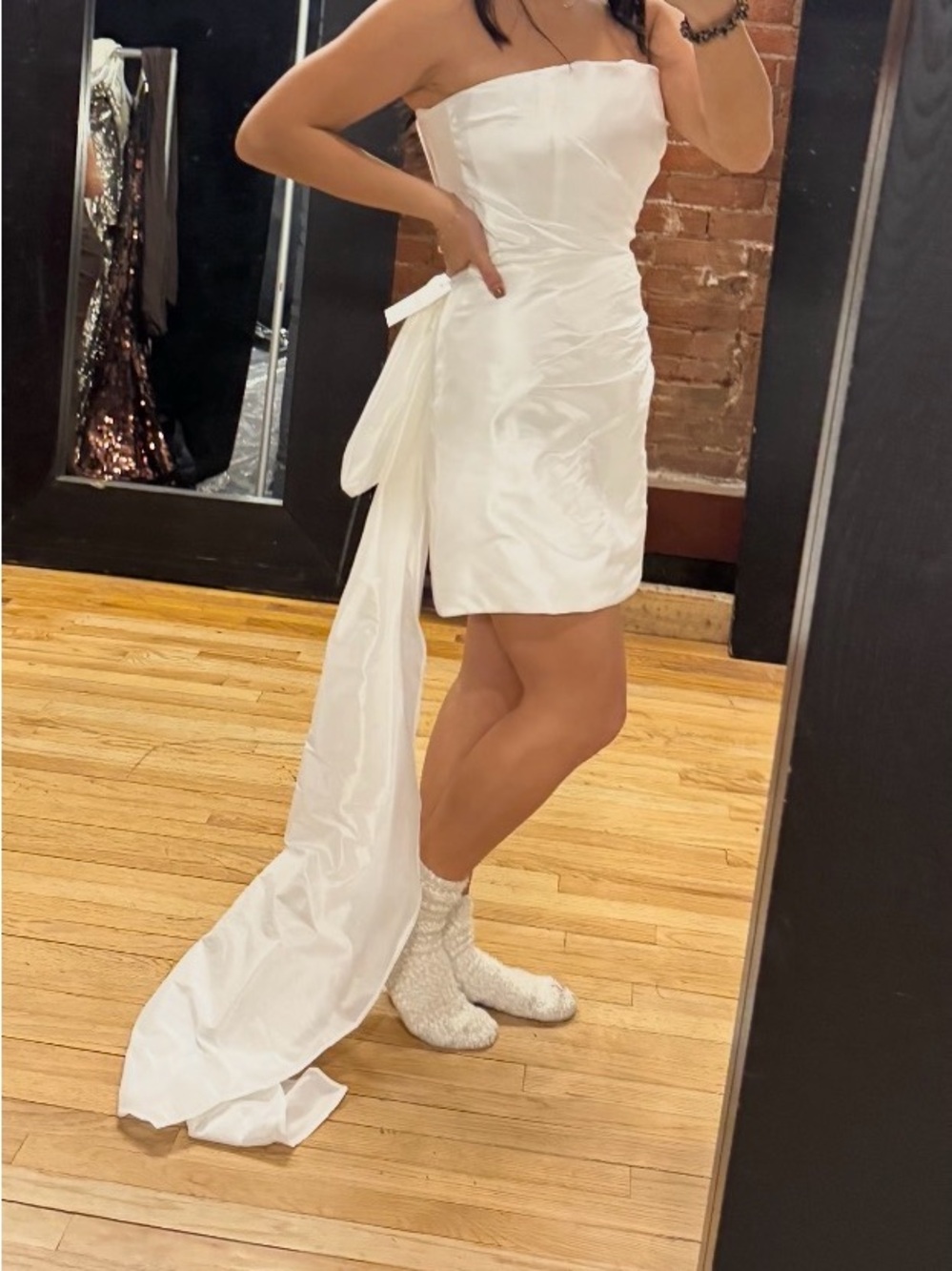 Kyha White Satin Strapless Mini Dress with Bow - Size 4